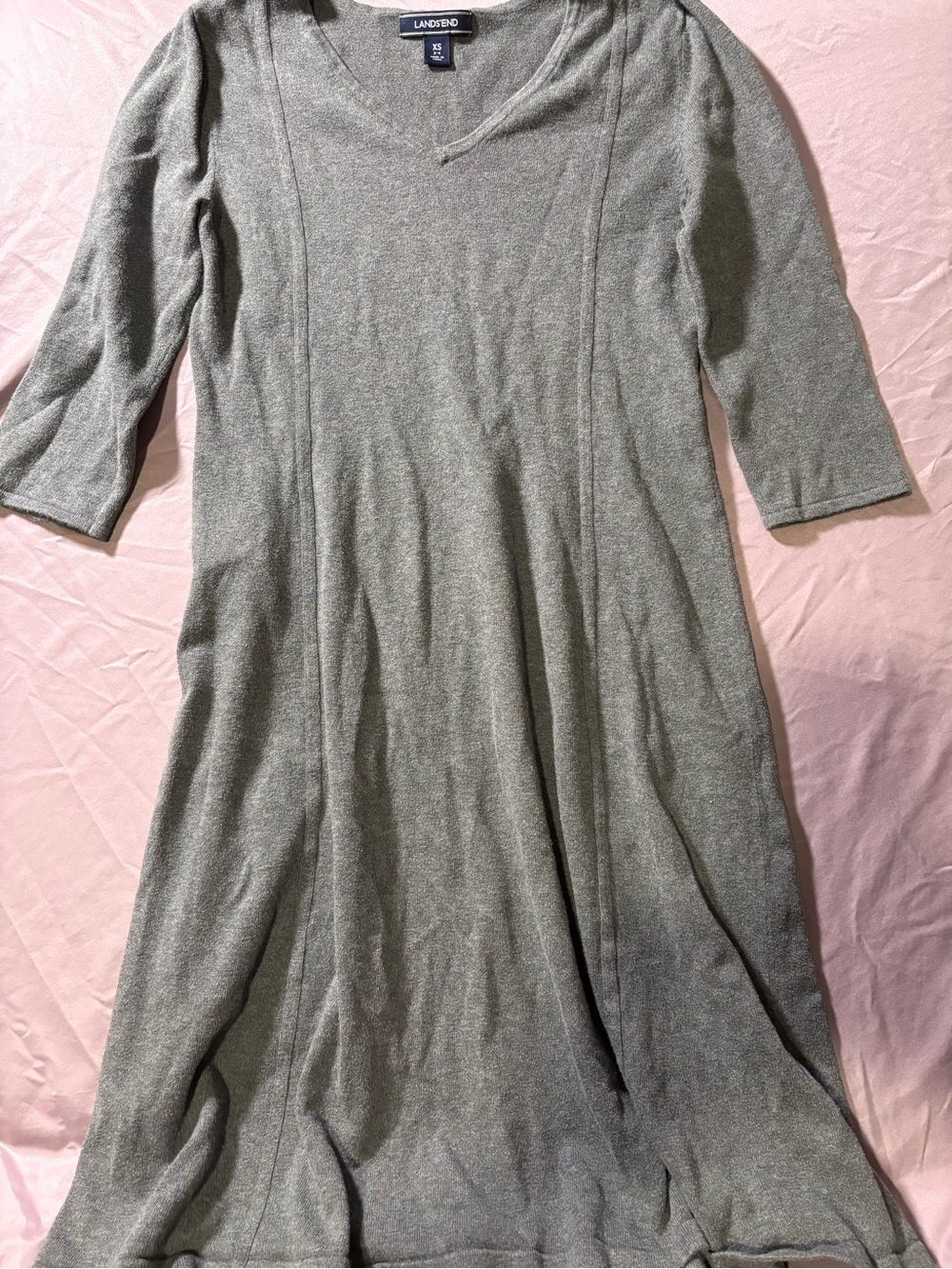 Lands' End Heather Gray V-Neck Midi Dress